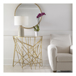 glass and brass end tables Uttermost Console Table Modern With A Classic Feel, This Demilune Console Is Perfect For A Smaller Space Or Entryway. The Abstract Sculptural Base Is Constructed From Iron Rods That Are Individually Finished In A Timeless Antique Gold With A Clear Tempered Glass Top.