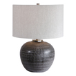 bed side table light Uttermost Mikkel Charcoal Table Lamp Finished In A Charcoal Glaze With Etched Texture, This Table Lamp Adds A Casual Yet Contemporary Feel To A Space. The Round Ceramic Base Is Complemented By Brushed Nickel Hardware.