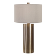 gold glass light Uttermost Taria Brushed Brass Table Lamp Finished In An Antiqued Brushed Brass, This Table Lamp Keeps It Simple Yet Upscale With A Large Metal Cylinder Base With Matching Accents.