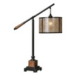modern side lamps for bedroom Uttermost Woodtone Desk Buffet Lamps Aged Black Metal Accented With Solid Wood Details Finished In A Heavily Distressed Rustic Mahogany And A Light Rottenstone Glaze. Carolyn Kinder