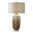 white and brass lamp Uttermost Gold Table Lamp Ribbed Ceramic Finished In A Two-tone Pearlescent Ivory And Rust Brown Glaze, Accented With Plated Brushed Antiqued Gold Details And A Thick Crystal Foot.
