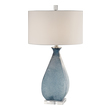 stained glass standing lamp Uttermost Ocean Blue Lamp Deep Ocean Blue Glass With An Acid Etched Texture, Accented With Brushed Nickel Plated Details And A Thick Crystal Foot.