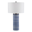 decorative outdoor light fixtures Uttermost Striped Table Lamp Showcasing Trendy White And Indigo Hues, This Ceramic Table Lamp Has A Striped Glaze With Polished Nickel Accents.