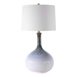 clear glass globe Uttermost Mid-Century Table Lamp Mid-century Inspired Table Lamp Has A Fluted Ceramic Base With Noticeable Ribbed Texture And Is Finished In A Cream, Light Blue, Indigo, And Dark Brown Ombre Glaze With Brushed Nickel Plated Accents.