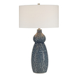 standing lamp glass shade Uttermost Cobalt Blue Table Lamp Based On Mid-century Modern Designs, This Ceramic Table Lamp Features A Curved Base With Carved Geometric Details Finished In A Deep Cobalt Blue Glaze With Brushed Nickel Accents.