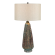 small long light bulb Uttermost Rust Table Lamp Elegant And Sophisticated, This Art Glass Table Lamp Displays A Deep Ridged Design With Colorful Light Blue And Rust Tones, Accented By Polished Nickel Plated Details And A Thick Crystal Foot.