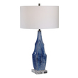 table table lamp Uttermost Blue Table Lamp This Ceramic Table Lamp Is Finished In A Beautiful Reactive Indigo Blue Glaze, Accented By Elegant, Polished Nickel And Crystal Details.