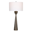 pink and white lamp Uttermost Handcrafted Cast Table Lamp Handcrafted From Cast Aluminum, This Table Lamp Showcases An Old Iron Look With Noticeable Indentations And Sanding Marks, Accented With Brushed Nickel Plated Details. The Lamp Is Paired With A White Hardback Drum Shade.