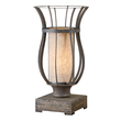 led outdoor table Uttermost Bronze Accent Lamps Table Lamps Rustic Bronze Metal Cage With An Oatmeal Linen Inner Shade And A Distressed Wood Foot. NA