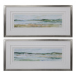 modern art deco wall art Uttermost  Abstract Seascape Art Champagne Silver Frame. Three White Mats With Spacers In Between. Colors Of Greens, Lighter Blues, Creams To Whites, Hints Of Brown Outlining Green And Sand Colors. Under Glass.