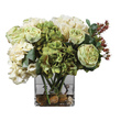 fake flowers for bathroom Uttermost Artificial Flowers / Centerpiece Botanicals Capturing The Essence Of Transitional Decor, With Large Cream And Sage Hydrangea Blooms Paired With Rose Cuttings And Rosehip Buds, Placed Into A Square Glass Vase With Natural Stones And Faux Water.