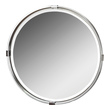 modern silver wall mirror Uttermost Brushed Nickel Round Mirror Refined Metal Frame Finished In A Plated Brushed Nickel, Displaying Layers Of Depth Surrounding A Floating Bevel Mirror. Carolyn Kinder