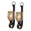 small glass tea light holders Uttermost Candle Sconces Antiqued Bronze Metal Accented By Transparent Amber Glass. Two 2"x 3" White Candles Included. NA