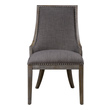 fur chair Uttermost  Accent Chairs & Armchairs Curved Back Design In Warm Charcoal Gray Linen, Accented By Polished Nickel Nail Head Trim.  Honey-stained Frame Is Finished With Heavy Gray Wash.