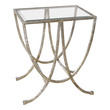 very small end tables Uttermost Accent & End Tables Gracefully Curved In Hand Forged Iron And Finished In Antiqued Silver Leaf.  Top Is Clear Tempered Glass.
