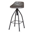 teak arm chair Uttermost Bar & Counter Stools Solidly Constructed With Industrial Swivel Screw, On Blackened Zinc Iron, With Hand Carved Seat In A Gray Glazed Driftwood Finish. Seat Adjusts From 26" To 33".