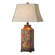 brass lamp Uttermost Table Lamps Colorful Flower Print With Burnished Walnut Finished Details. Grace Feyock