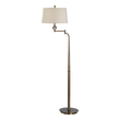 gold metal floor lamp Uttermost Swing Arm Floor Lamp Tapered Steel Base, Finished In A Plated Antique Brass, Featuring A Gracefully Curved Top And Rotating Shade Arm, With A Crystal Ball Accent.
