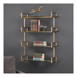 wooden book shelf with glass door Uttermost Wall Shelf Iron Frame Finished In Antiqued Gold Leaf, Supporting Floating Tempered Glass Shelves.  Glass Is 1/4" Thick. Jim Parsons