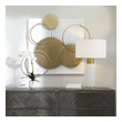 wall hanging for entrance Uttermost Metal Wall Art Constructed From Solid Iron, This Elegant Metal Wall Panel Is Finished In Matte White With Elegant Circular Accents Finished In Gold Leaf.