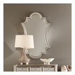 fancy mirror decor Uttermost Antiqued Silver Wall Mirrors Gracefully Curved Polished Edged Mirror Facets Encased In A Lightly Antiqued Silver Leafed Frame.