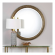 unique contemporary mirrors Uttermost Round Gold Mirror Hand Forged Stacked Iron Rings Featuring A Hammered Surface, Finished In A Heavily Antiqued Gold.