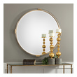 oval mirrors in bathroom Uttermost Round Gold Mirror This Contemporary Design Showcases A Combination Of Forged Iron, Finished In Metallic Gold Leaf, With Suspended, Clear Acrylic, Solid Bars.