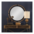 mirror with ornate silver frame Uttermost Coastal Round Mirror This Forged Iron Mirror Frame Is Finished In A Textured Rust Black Thats Wrapped In Natural Rope Bringing A Coastal Feel To Any Room. The Round Mirror Is Surrounded By A Generous 1 1/4" Bevel.