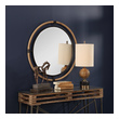 mirror with ornate silver frame Uttermost Coastal Round Mirror This Forged Iron Mirror Frame Is Finished In A Textured Rust Black Thats Wrapped In Natural Rope Bringing A Coastal Feel To Any Room. The Round Mirror Is Surrounded By A Generous 1 1/4" Bevel.