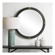 uttermost floor mirror Uttermost Industrial Round Mirror Heavily Influenced By Industrial Style, This Round Mirror Features A Dark Bronze Copper Sheet Frame With Nail Head Accents And Antique Brass Rivet Details. Mirror Has A Generous 1 1/4" Bevel.