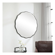 home decor bathroom mirrors Uttermost Black Scalloped Edge Round Mirror Showcasing A Feminine Scalloped Edge, This Shaped Wood Mirror Adds Whimsical Flair To Any Design. The Mirror Is Finished In Satin Black And Has A 1 1/4" Bevel.