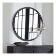 multi mirror Uttermost Round Industrial Mirror Constructed From Hand Forged Iron With Noticeable Raised Ridges For A Touch Of Industrial Influence, Finished In A Slightly Distressed Matte Black With Silver Undertones.