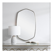 round decorative mirrors Uttermost Brushed Silver Mirror This Hand Forged Iron Mirror Frame Features A Unique Shape With Elegant Curves, Finished In A Versatile Silver Leaf. Mirror Has A Generous 1 1/4" Bevel.
