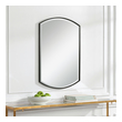 mirror design for home Uttermost Shield Shaped Iron Mirror Simple Yet Versatile, This Mirror Features A Curved Iron Frame With A Sleek Satin Black Finish And A Generous 1 1/4" Bevel.