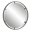 bathroom mirror accent wall Uttermost Round Iron Mirror Refined Iron Frame Finished In A Sleek Satin Black, Embracing A Floating Polished Edged Mirror.