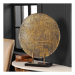 white peacock wall art Uttermost Plates Clear, Rippled Art Glass Charger Featuring A Subtle Crosshatch Texture On The Reverse With Bright Gold Accents Displayed On A Bronze, Steel Stand With Black Marble Base.