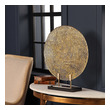 white peacock wall art Uttermost Plates Clear, Rippled Art Glass Charger Featuring A Subtle Crosshatch Texture On The Reverse With Bright Gold Accents Displayed On A Bronze, Steel Stand With Black Marble Base.