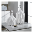 modern clear glass vase Uttermost Decorative Bottles & Canisters Modern Style Emanates From This Set Of Decorative Ceramic Bottles With An Embossed Geometric Pattern, Finished In A Glossy White And Accented With Polished Nickel And Crystal Finials. Sizes: S-8x13x8, L-8x17x8