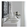 white ceramic vase Uttermost Vases Urns & Finials Handcrafted From Ceramic, These Fluted Vases Are Finished In Striped Soft Ivory, Blue, And Tan Glaze. Sizes: S-12x14x12, L-11x21x11.