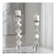 antler candle centerpiece Uttermost Candleholders Set Of Two Candleholders Feature Stacked Cubes Made Of Granulated Marble That Accurately Replicates The Look Of Thassos Marble Set Atop Crystal Bases With Polished Nickel Candle Cups. Two, 3x3 Distressed White Candles Included. Sizes: S- 3x16x3, L-3x19x3.