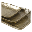 unique accent pieces Uttermost Trays Set Of Three Cast Aluminum Trays Displays Organic Edges With A Heavily Textured Light Antique Gold Finish. Sizes: S-15x1x5, M-20x1x6, L-24x1x8