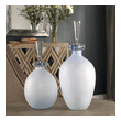 designer bowls and vases Uttermost Decorative Bottles & Canisters Pale Blue Bubble Glass Containers With Stepped Polished Nickel And Crystal Cylinder Stoppers.