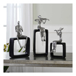 temple dog statue Uttermost Ensemble Statues Textured, Polished Aluminum Figurines Sitting Atop Black Bases.