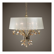 candelabra light fixture Uttermost Chandeliers Chandelier Burnished Gold Metal With Golden Teak Crystal Leaves And A Silken Champagne Sheer Fabric Shade. NA