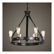 channing chandelier Uttermost Chandeliers Combination Of Dark Antique Bronze And Weathered Bronze With Leather Straps.
