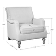 velvet wingback chair Uttermost  Accent Chairs & Armchairs Classic Antique White English Arm Chair With Loose Box Cushions, Antique Brass Nail Head Trim, And Hand Turned Legs In Distressed Honey Stain.