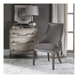 fur chair Uttermost  Accent Chairs & Armchairs Curved Back Design In Warm Charcoal Gray Linen, Accented By Polished Nickel Nail Head Trim.  Honey-stained Frame Is Finished With Heavy Gray Wash.