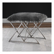 upholstered accent bench Uttermost Benches Plush Animal Inspired Faux Fur In Multi-hued Gray Tones Atop An Argyle Base In Iron, Hand Finished In A Warm Silver Tone With Shimmer Accents. Slight Variations In Fur Color May Occur. Seat Height Is 20".