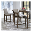 accent chair design Uttermost Bar & Counter Stools Gently Sloped Padded Seat In A Neutral Linen Blend Fabric Rests Within A Solid Birch Wood Frame Finished In Light Walnut, With A Brushed Nickel Metal Kick Plate. Seat Height Is 26".