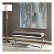 white tufted bench Uttermost Fabric Bench Plush And Comfortable Button Tufting In Slate Gray Crackle Textured Fabric, Featuring A Sleek Polished Stainless Steel Base.